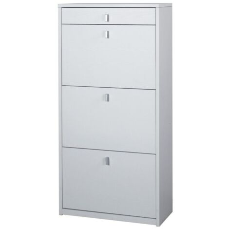 Étagère à chaussures slim peu encombrante trois portes un tiroir Frêne Blanc 63x29x h127 cm (1/3)