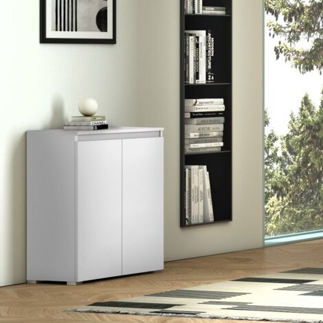 Armoire polyvalente avec 2 portes, poignée à rainure, 3 étagères réglables, blanc (1/4)