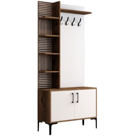 Meuble d'entrée Vicente L90xH200cm Bois foncé et Blanc