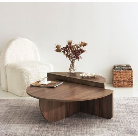 Hanah Home – Table basse gigogne en mélamine noyer 90x60x30 cm – Design scandinave – Panneaux 100% mélaminés – Facile à monter et à nettoyer