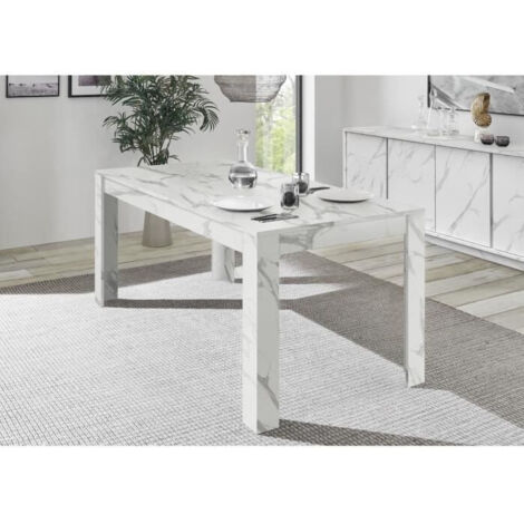 Table de salle à manger 180x90cm effet marbre moderne Excelsior - Blanc