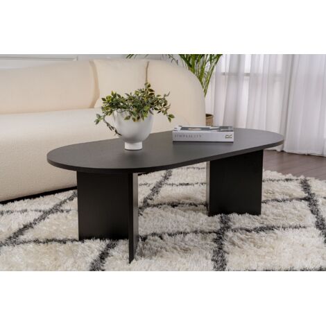 Asir Group Llc – Table basse ovale en aggloméré mélaminé 119x60x40 cm – Résistante aux tâches – Étagère inférieure pour rangement – Design moderne