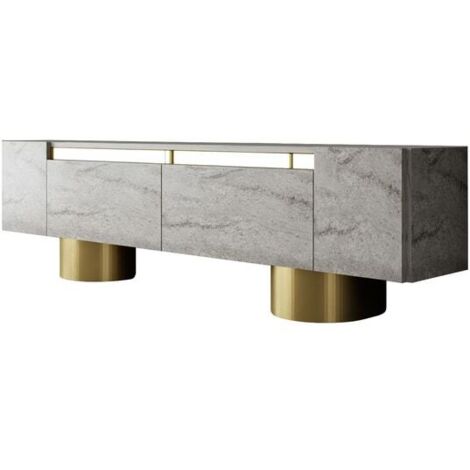 Asir Group Llc – Meuble TV en aggloméré et métal Bohem – Dimensions 180x30x50 cm – Finition travertin – Rangement pratique pour appareils électroniques