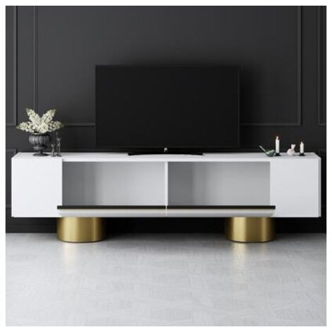 Asir Group Llc – Meuble TV moderne en aggloméré mélaminé et métal – Dimensions 180x30x50 cm – Espace de rangement pratique pour appareils électroniques