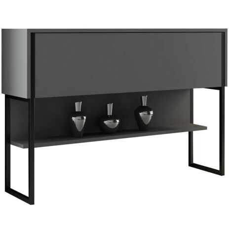 Console moderne 1 porte Sibylle L120cm Bois Anthracite et Métal Noir (1/5)