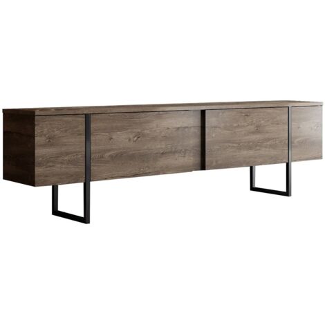 Cotecosy – Meuble TV en panneaux mélaminés et métal 180x30x50 cm – 2 portes battantes – Compatible téléviseurs grands formats – Design moderne