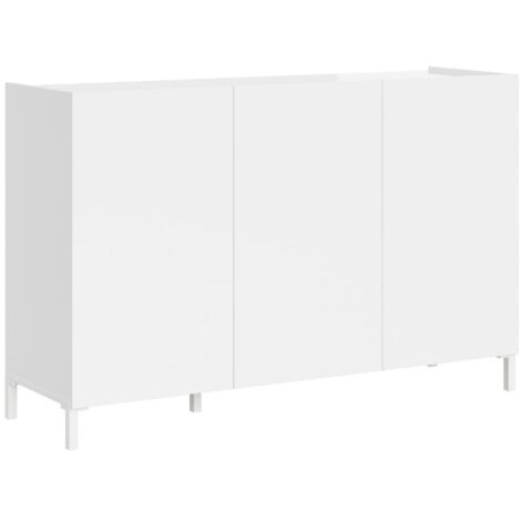 Buffet 3 portes minimaliste salon salle à manger entrée 130x40x84 Solaria - Blanc brillant (1/5)