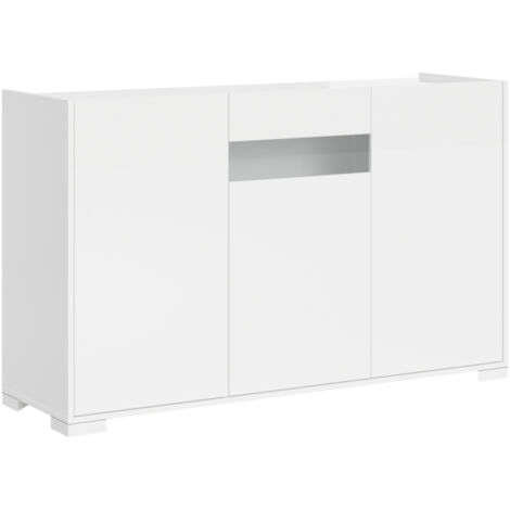 Buffet 3 portes design moderne avec verre fumé 130x40x81 Riflesso - Blanc brillant (1/5)