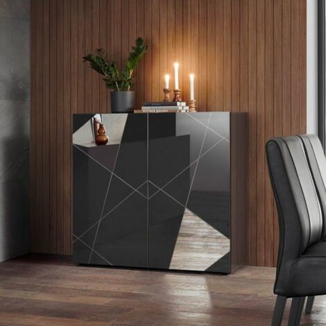 Buffet moderne gris brillant 2 portes miroir Vittoria Glam GR (1/5)