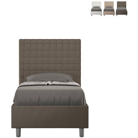 Lit simple pour enfants avec unité de rangement 80x190 en simili-cuir moderne Sunny S Marron - Avec coffre de rangement (1/5)