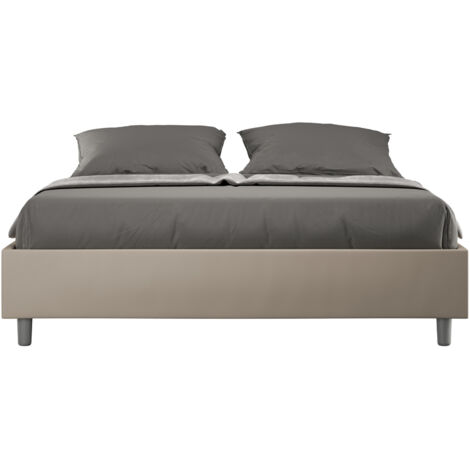 Cadre de lit en simili cuir Agora-Couleur Beige clair-160x200-Version avec sommier (1/5)