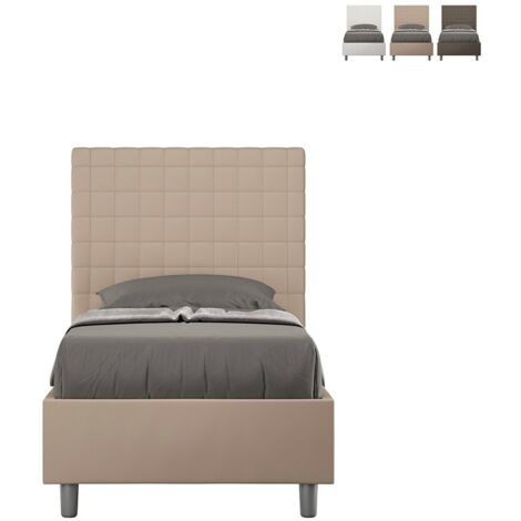 Lit simple pour enfants avec unité de rangement 80x190 en simili-cuir moderne Sunny S Beige - Avec coffre de rangement (1/5)