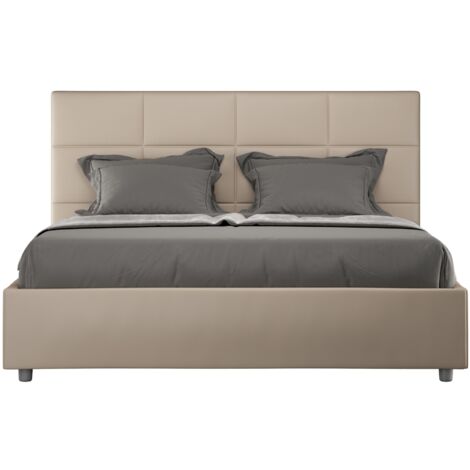Lit double capitonné 160x200 cm simili cuir café au lait Mira-Option Avec sommier et sans coffre (1/5)
