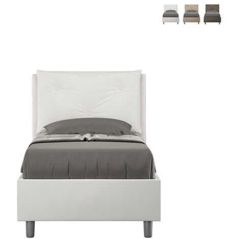 Conteneur lit simple 80x190 coussin tête de lit capitonné Appia S Blanc - Avec coffre de rangement (1/5)
