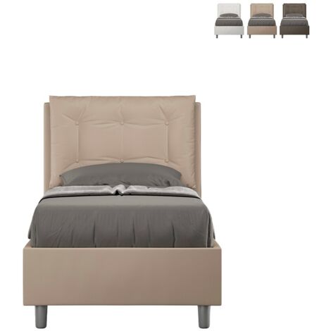 Lit simple 80x190 avec tête de lit rembourrée coussin Annalisa S Beige - Modèle standard (1/5)