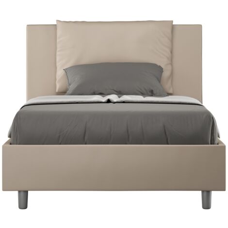 Lit avec rangement 120x190 cm avec tête de lit rembourrée Antea P - Beige (1/5)