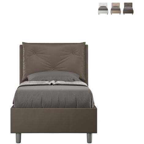 Conteneur lit simple 80x190 coussin tête de lit capitonné Appia S Marron - Avec coffre de rangement (1/5)