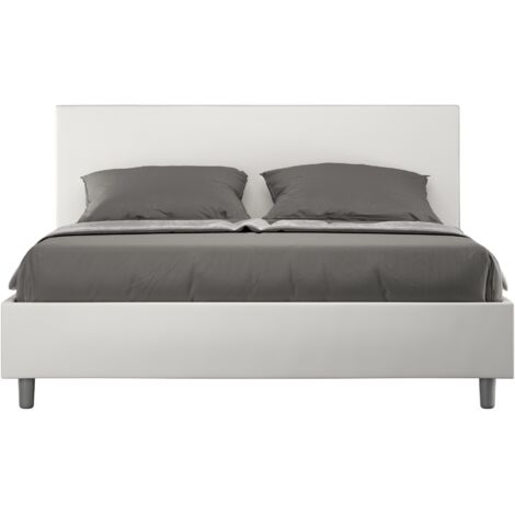 Lit double 180x200 cm simili cuir blanc Adelyne-Option Avec sommier et sans coffre (1/5)