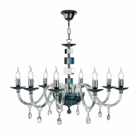 Lustre classique en verre et cristal 8 lumières Livia - Bleu (1/2)