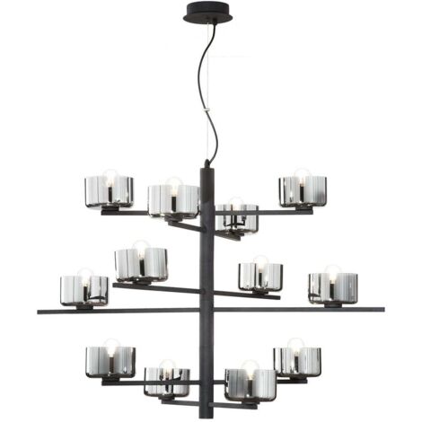 Suspension moderne en métal et verre soufflé Figaro 12 - Noir (1/2)