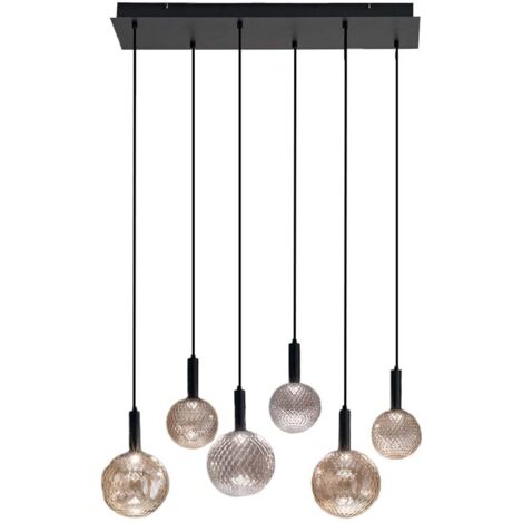 Suspension LED en verre soufflé Golf 6 Lumières Mix Rectangulaire (1/2)