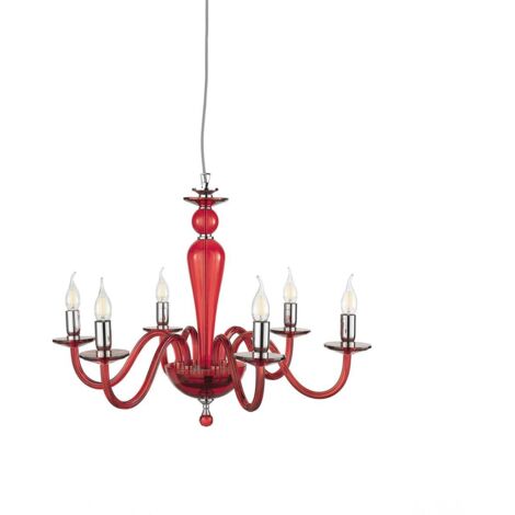 Lustre classique en verre soufflé à 6 lumières Pagan 6 - Rouge (1/2)
