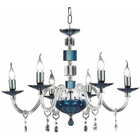 Lustre classique en verre de cristal 6 lumières Livia 6 - Bleu (1/2)