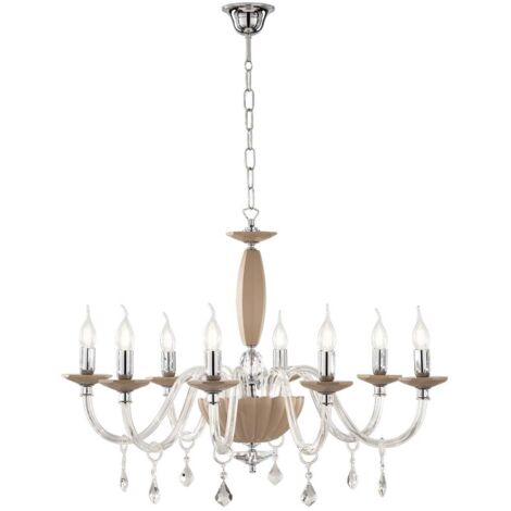 Lustre classique en verre cristal 8 lumières Cecilia 8 - Gris tourterelle (1/2)