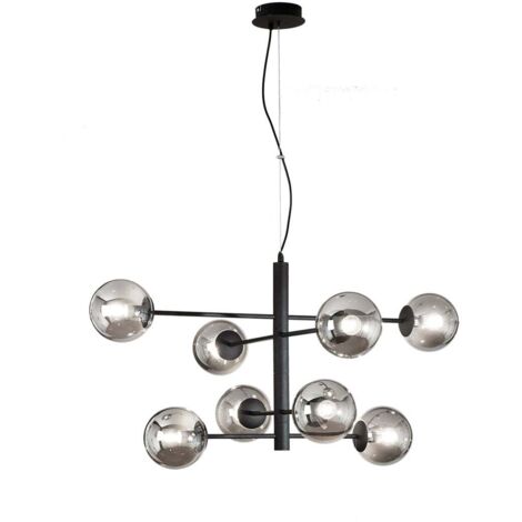 Suspension moderne en verre soufflé et métal Eliseo 8 - Noir (1/2)