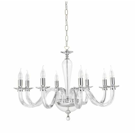 Lustre classique en verre travaillé à la main 8 lumières Ravel 8 - Gris acier (1/2)