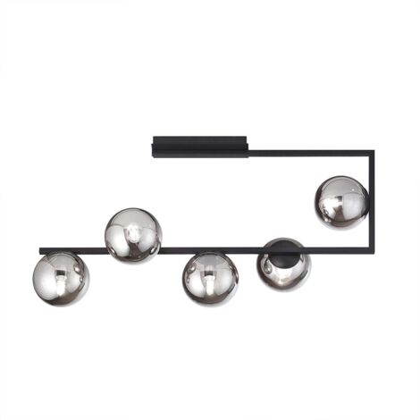 Plafonnier moderne en métal et verre soufflé 5 lumières Monile - Noir (1/3)