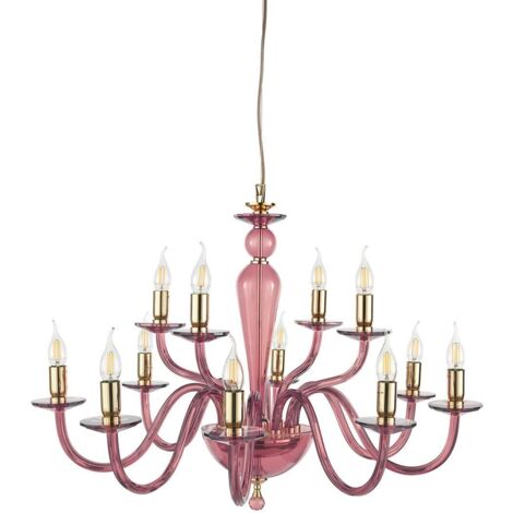 Lustre classique en verre 12 lumières pour salon Pagan 12 - Rouge (1/2)