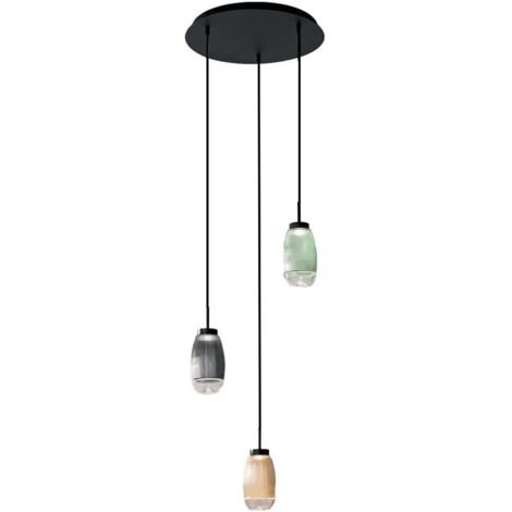 Suspension LED 3 lumières en verre et métal Ekos 3 (1/2)