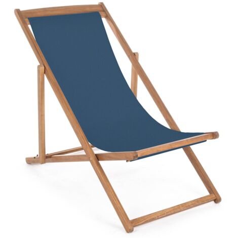 Lot de 4 chaises longues de jardin pliantes et inclinables en bois Noemi YES - Bleu (1/4)