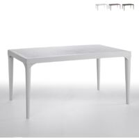 Bica – Table de jardin rectangulaire 150x90cm – Structure en polypropylène résistante aux intempéries – Pour 4-6 convives – Design moderne blanc