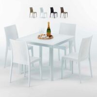 Table Carrée Blanche 90x90cm Avec 4 Chaises Colorées Grand Soleil Set Extérieur Bar Café Bistrot Love - Blanc