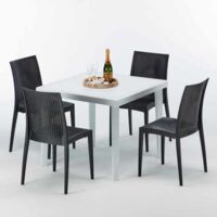 Table Carrée Blanche 90x90cm Avec 4 Chaises Colorées Grand Soleil Set Extérieur Bar Café Bistrot Love - Noir