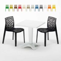 Table Carrée Blanche 70x70cm Avec 2 Chaises Colorées Grand Soleil Set Bar Café Gruvyer Patio - Noir