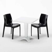 Table Carrée Blanche 70x70cm Avec 2 Chaises Colorées Grand Soleil Set Bar Café Ice Patio - Noir