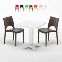 Table Carrée Blanche 70x70cm Avec 2 Chaises Colorées Grand Soleil Set Bar Café Paris Patio - Marron