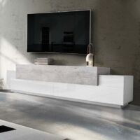 Ahd Amazing Home Design – Meuble TV 240 cm – 4 placards avec portes rabattables – Bois certifié FSC – Design moderne blanc et gris ciment – Made in Italy
