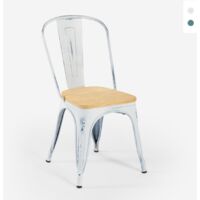 Chaise industrielle métallique vintage avec plateau en bois ancien Steel Old Wood Top Light. - Blanc