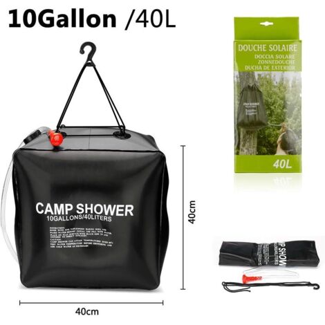 Sac De Douche Solaire 40 L Onewer – Chauffage Par énergie Solaire, PVC Noir, Indicateur De Température, Pomme De Douche Avec Débit Réglable, Pour Camping Et Extérieur