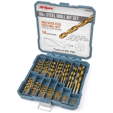 Lot De 99 Forets HSS En Acier Revêtu De Titane – Hi-Spec DT40283-DE, Multi-usages