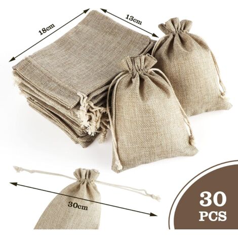 Lot De 30 Sacs Cadeaux En Toile De Jute Avec Cordon Et Étiquettes - 7,6 X 10 Cm, Réutilisables Pour Mariage Et Fêtes