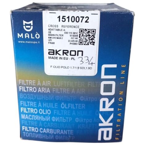 Filtro olio akron 1510072  ft5388  op525/2  ph5883  f026408729  w920  r344