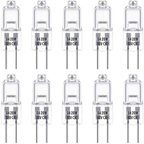 Ampoules Halogènes G4, Lampe de Base à Broche Halogène 12V 20W, Blanc Chaud 2800K, Gradable, Lampe Halogène Basse Tension G4, Lampe à Capsule Transparente, Paquet de 10 56Vingt (1/4)
