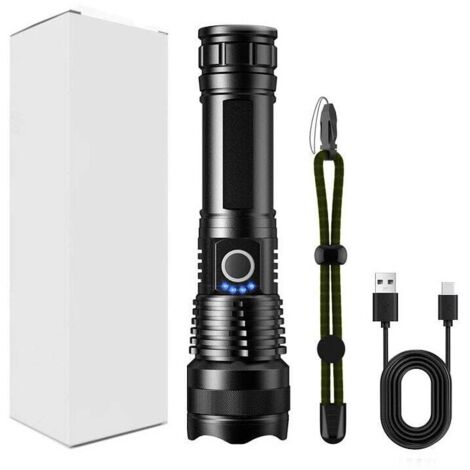 Lampe de poche rechargeable, lampes de poche tactiques 2000 lumens élevés, lampes de poche USB C lumineuses, lampes de poche portables pour le camping, la police, etc.