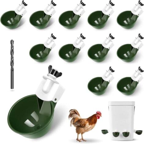 12 tasses d'eau pour abreuvoirs à poulets - Mangeoire à eau à remplissage automatique, système d'arrosage par gravité pour volailles, bol distributeur d'eau pour poulets, accessoires pour poulaillers (1/5)
