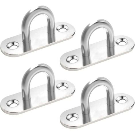 4PCS Plaque à œil en Acier Inoxydable, Plaque Oeillet Plaque de Couverture, 304 Crochets Métal Forme U Crochet au Plafond, Fixation pour Crochets Muraux Chaises Suspendues Auvent Accessoires de Bateau